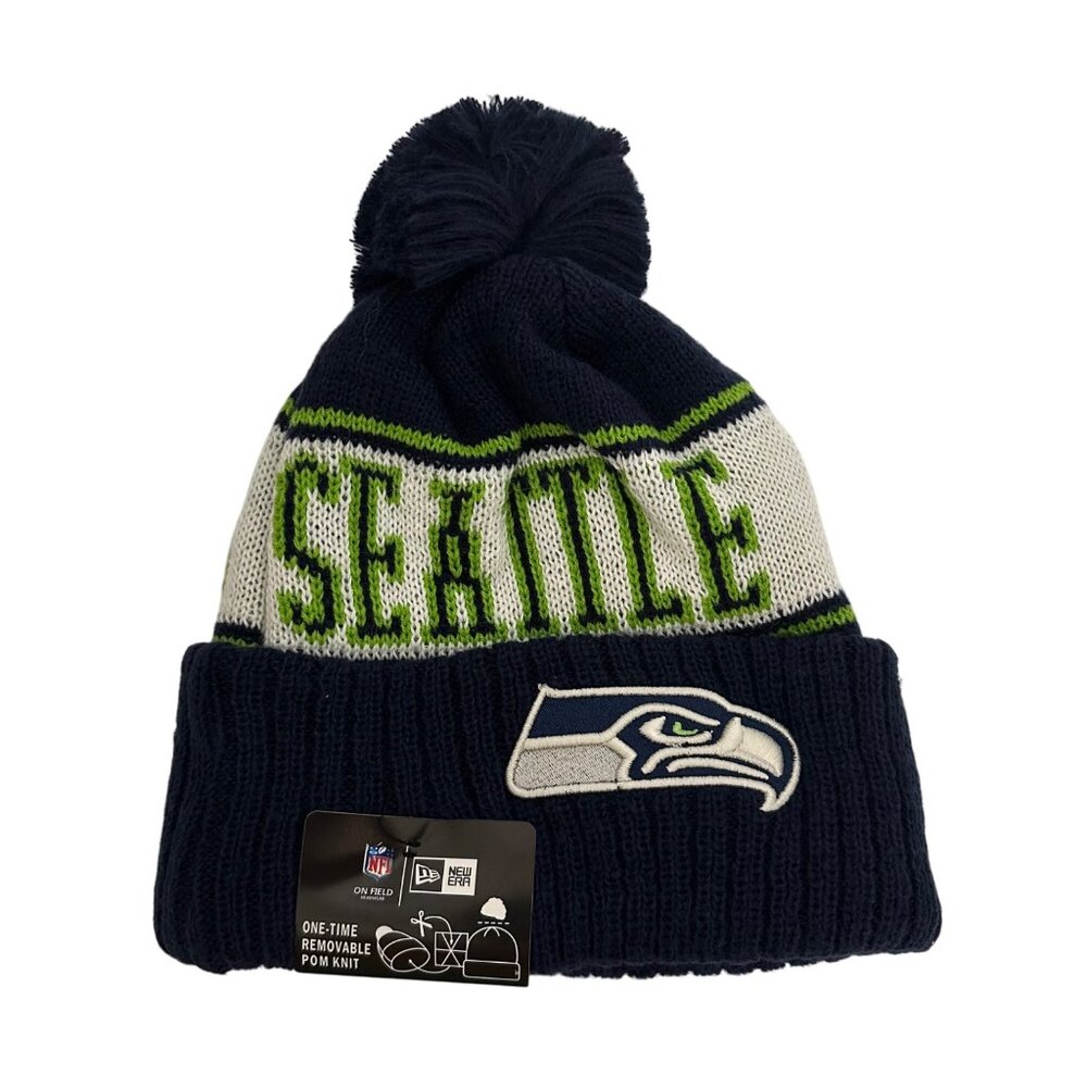 New Era NFL Seattle Seahawks Pom Knit Beanie Navy/White Football Athleisure